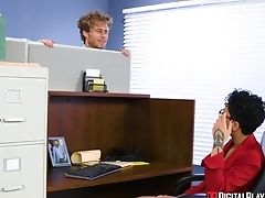 Youthfull Curly Clerk Fucks Bossy Bitch Honey Gold Right On The Table